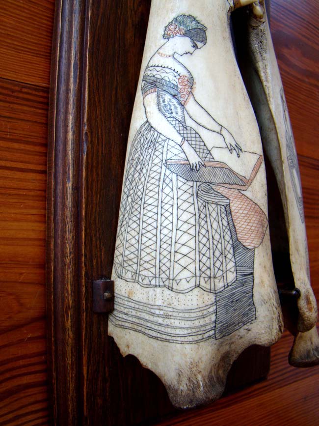 A fabulous pair of polycrome Scrimshaw porpoise jaw bones circa 1840 — image 3